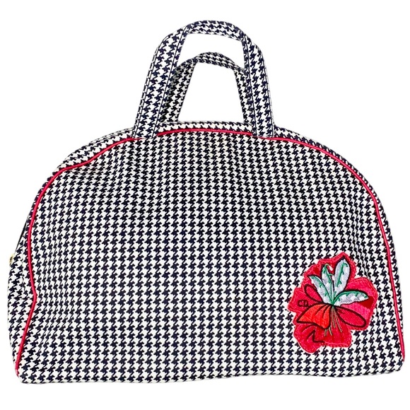 VTG Christian Dior Houndstooth Large Zip Top Handle Carry All Travel Makeup Bag - Picture 2 of 14